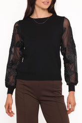 Cailin Sheer Sleeve Top - Black